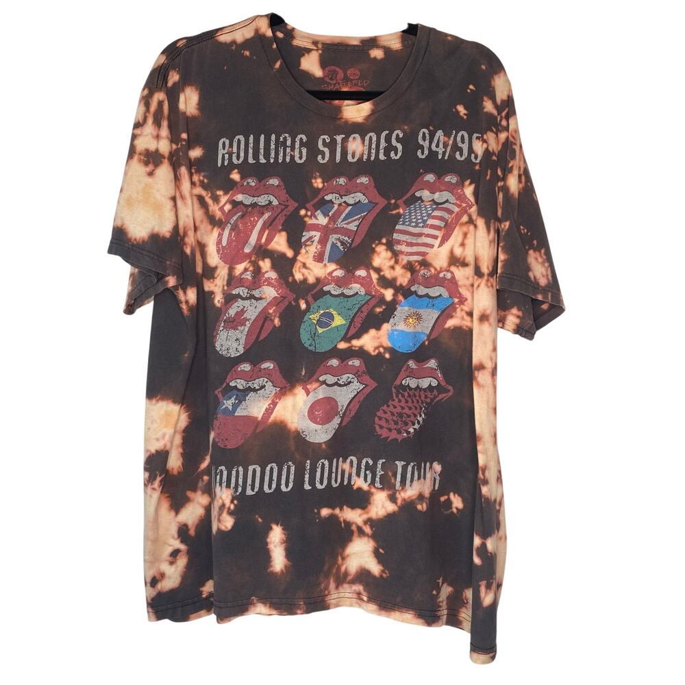 Shattered Black Distressed Bleach Wash Reworked Rollings Stones Graphic Tee XXL